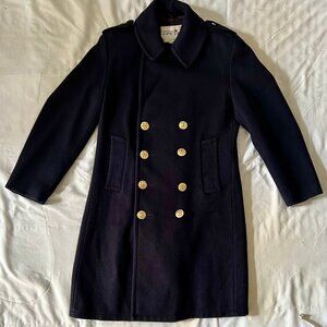 Men's Fox Knapp Wool Militay Style Long Jacket, Black/Dark Blue, Size 38 - Used